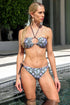 Bikini 4 Positions Réversible Cherie "Python Olive/Noir Solide"